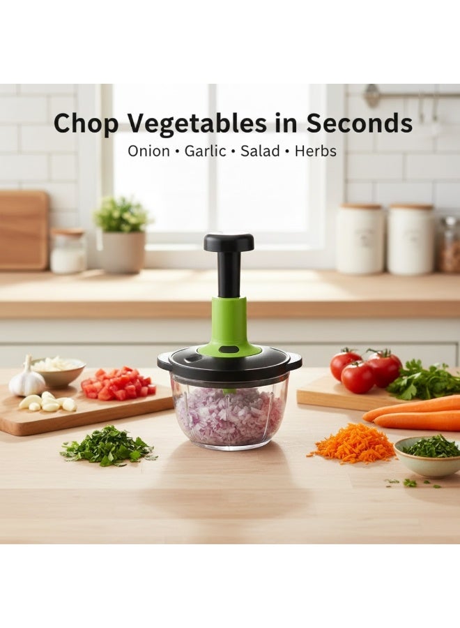 3 In 1 Manual Vegetable Chopper 1.5L Large Capacity, Hand Press Food Chopper with Stainless Steel Blades, No Electricity Push Chopper for Onion, Garlic, Salad, Vegetables, Fruits, Kitchen Prep Tool - Image 5